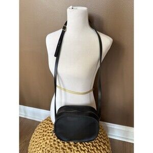 Neva Opet Black Leather Crossbody Camera Bag Gold Hardware Minimalist